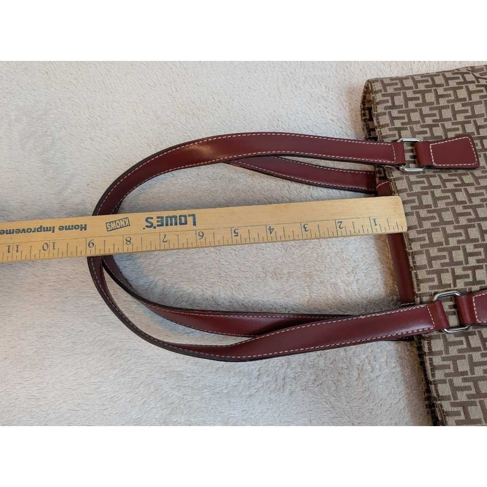 Tommy Hilfiger Monogram Tote Bag Burgundy Leather Trim Shoulder‎ Bag - Picture 11 of 11